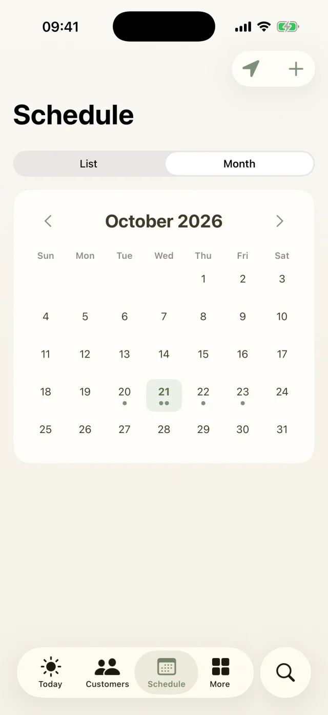 Monthly calendar with marked days.
